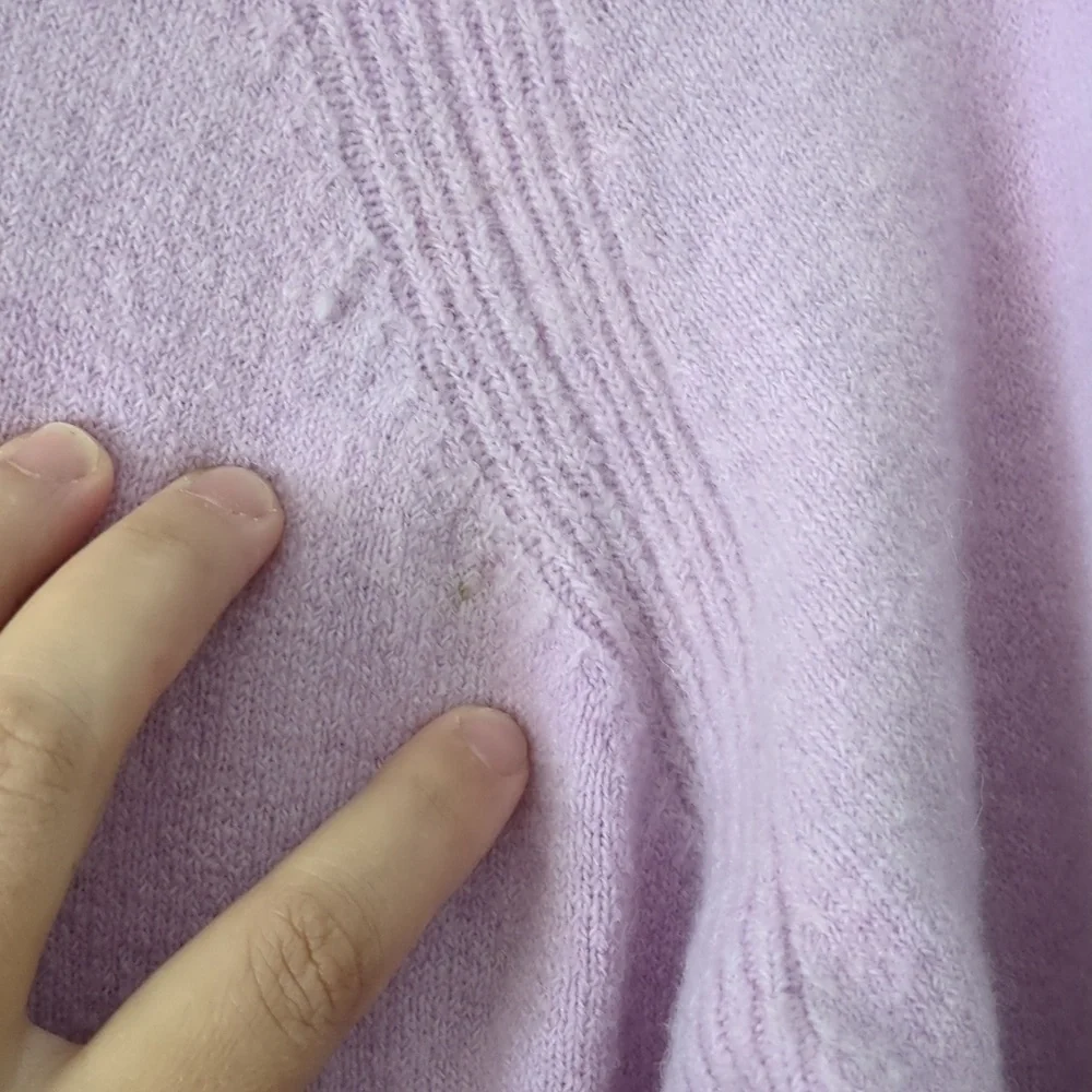 J crew V-neck Soft Yarn Wool Alpaca Mix High Low lilac Pullover Side Splits Sz S